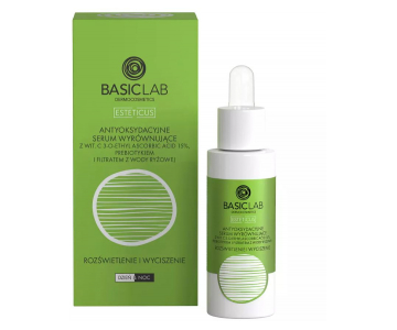 BasicLab Dermocosmetics Antioxidant Balancing serum s 15 % vitaminom C, prebiotiki in riževim filtratom